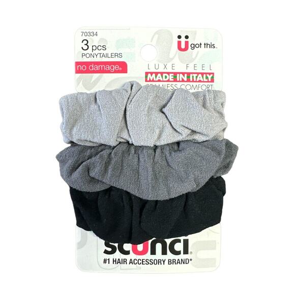 Set of 3 Scunci Luxe Feel Hair Ponytailers, No Damage Grey & Black #70334 - Picture 2 of 3